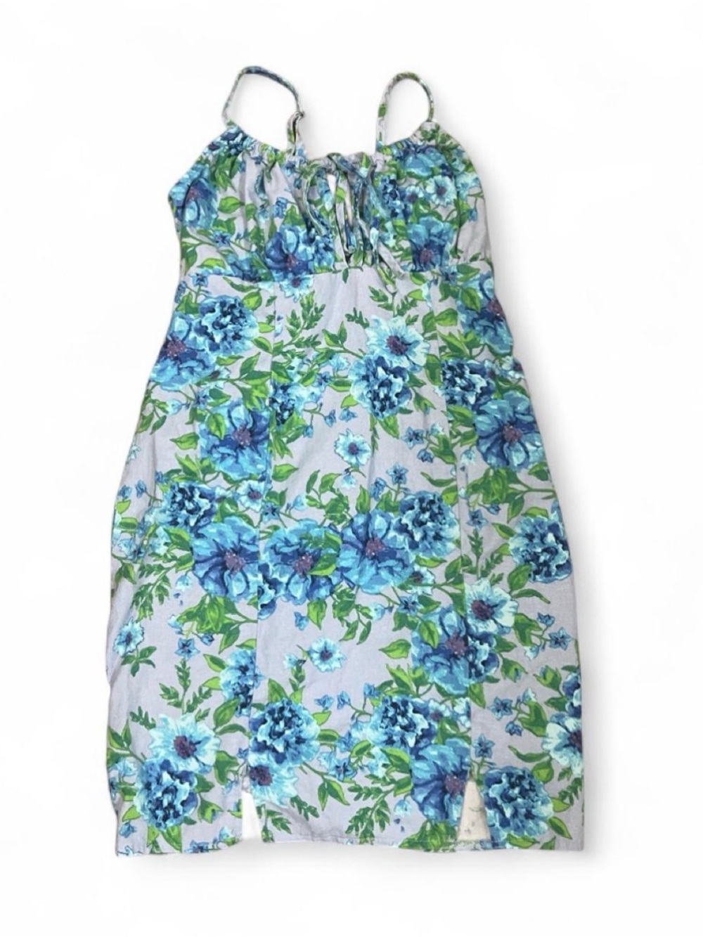 Blue Floral Linen Dress Spaghetti-Strap Wild Fable Women’s Size S Cottagecore